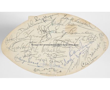 British Lions to New Zealand 1971 fully-autographed rugby union ticket,  ORIGINAL RUGBY BALL SHAPED TICKET SIZE 8 ¬'' x 5'' F