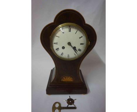 An Edwardian Inlaid Mantel Clock, Having a white enamel dial, 34cm high 