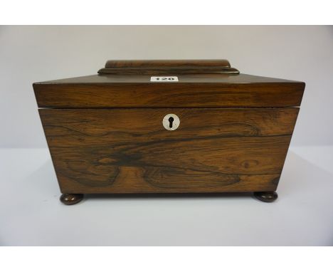 A Regency Rosewood Sarcophagus Tea Caddy, circa early 19th century, Enclosing a fitted interior and later glass mixing jar, r