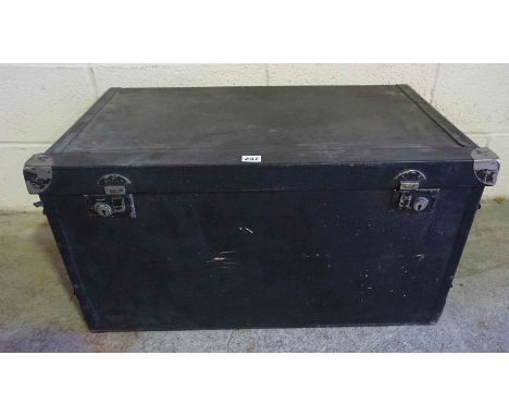 A Black Leather Effect Travel Trunk, Having a hinged top and carry handles, 42cm high, 77cm wide, 48cm deep