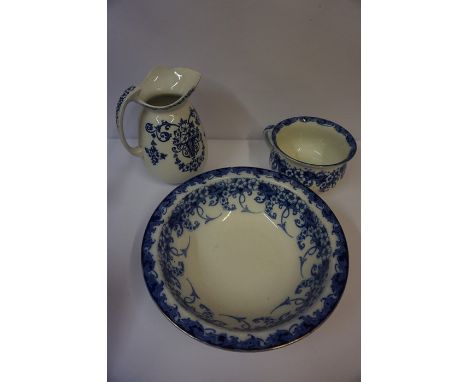 A Royal Doulton Dover Pattern Pottery Toilet Basin, with matching chamber pot, also with a toilet jug, (3) 