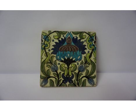 William De Morgan (1839-1917) A Persian Tile, circa 1890, stamped to reverse for W. De Morgan &amp; Co, Sands End Pottery, Fu