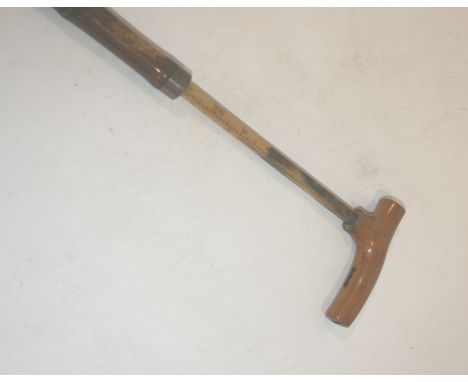 HORSE MEASURING WALKING STICK with a wooden handle and bamboo shaft, with a pull out stick measuring to 16 hands. Mounted wit