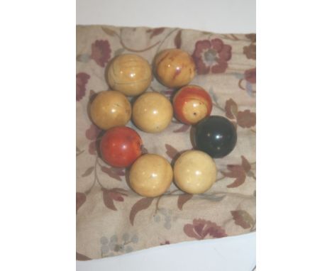 IVORY BILLIARD BALLS a collection of 9 small ivory billiard balls, originally for use with a Billiard Bagatelle game. 3cms di