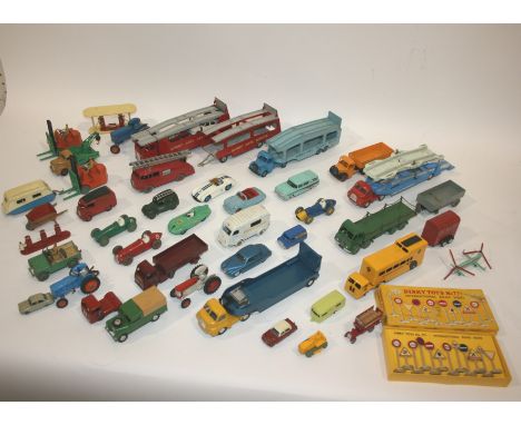 DINKY TOYS & DIE CAST TOYS a collection of unboxed die cast toys, including Dinky Toys 984 Car Transporter, 955 Fire Engine, 