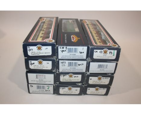 BACHMANN BOXED ROLLING STOCK 12 boxed items including, 34-576 Bulleid Coach, 39-333 Corridor Coach, 34-500B Corridor Coach (2
