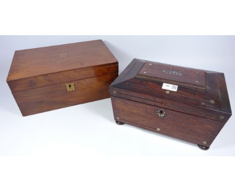 Early Victorian rosewood and mother of pearl inlay work box and a Victorian mahogany lap desk (2)   Condition Report   Click 