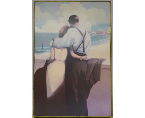 Couple Looking out to Sea, contemporary print mounted onto canvas board after Jacqueline Osborn 91cm x 60cm   Condition Repor
