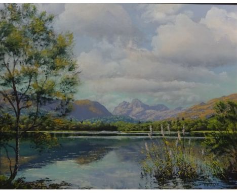 Rydal Water Lake District, oil on canvas signed by Peter McKay (British 1947-) 39cm x 49cm and Venetian Canal Scene, overpain