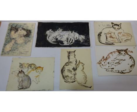 Portfolio of paintings by Dorothea Travers-Smith (British 1902-1985) including Siamese Cats and a Portrait max 30cm x 56cm un