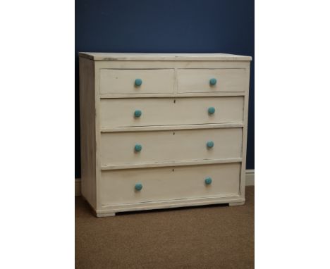 Painted chest fitted with two short and three long drawers with ceramic handles, W100cm, D47cm, H95cm