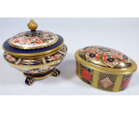 Royal Crown Derby oval lidded box and a Koro shaped trinket box (2)   Condition Report   Click here for further images, condi