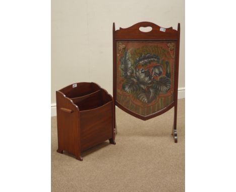 20th century fire screen with needlework panel and magazine rack   Condition Report   Click here for further images, conditio