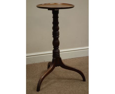 19th century and later circular dished top mahogany wine table, turned column, tripod base, D34cm, H72cm