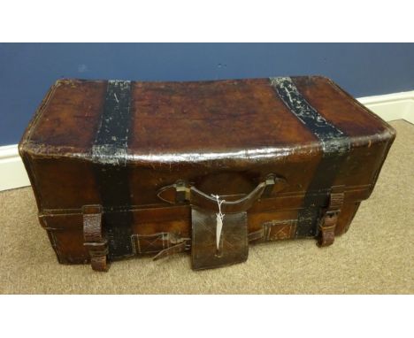 Early 20th Century leather travelling trunk, L66cm x H28cm    Condition Report   Click here for further images, condition, au