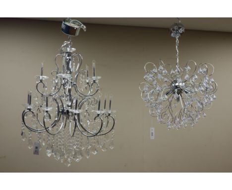 Chrome and glass chandelier centre light fitting (H70cm (excluding chain) and a similar light fitting (2)   Condition Report 