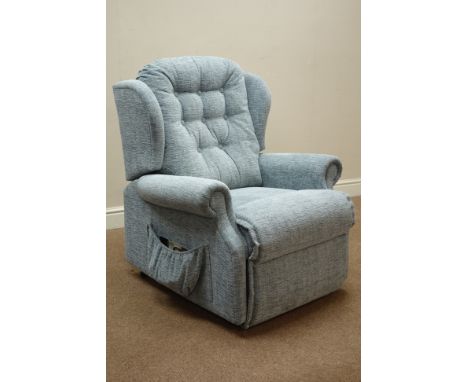 Sherborne dual motor electric riser reclining armchair upholstered in light blue fabric, W80cm - less than 1 year old   Condi