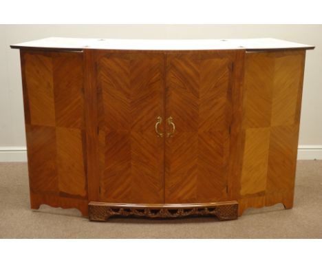 Mid 20th century vintage retro Italian style Kingwood cocktail bar, fold over top, interior fitted with slide and drink holde