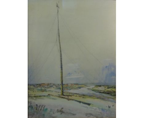 Signal Station, watercolour signed with monogram by Orlando Greenwood (British 1892-1989) and dated 1922, studio stamp verso 