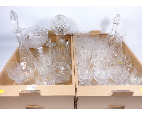 Waterford crystal decanter, cut glass table lamp, drinking glasses, Waterford bon bon dish and other crystal and glassware in