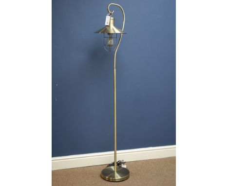 Brass finish hanging lantern standard lamp, H148cm   Condition Report   Click here for further images, condition, auction tim
