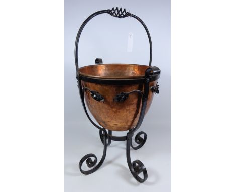 Cast iron and copper planter, H65cm including handle    Condition Report   Click here for further images, condition, auction 