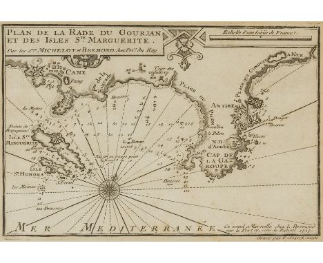 NO RESERVE France.- Côte d'Azur.- A group of eight framed maps of the region from Cannes to Antibes, several showing ports an