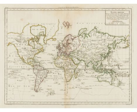 NO RESERVE World.- Tardieu (Pierre François) Mappe-Monde, from 'Atlas Universel...', engraving with outline hand-colouring, 3