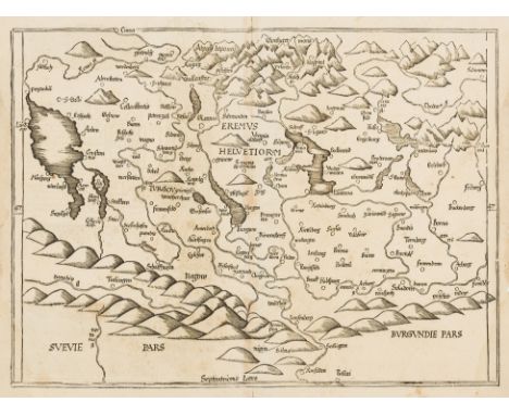 Switzerland.- Fries (Lorenz) [Tabu. Nova Helvetiae], Ptolemaic map of Switzerland oriented with north at the bottom of the sh