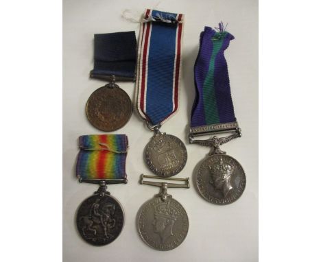 A General Service Palestine medal, a WW1 British War medal Heart regiment, a WW2 British war medal, a Queen Victoria Jubilee 