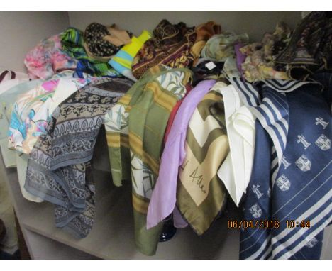 A collection of vintage and designer scarves mostly silk and hand finished, to include a Liz Claiborne, Jaeger, Richard Allan