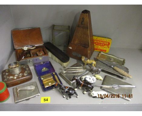Collectibles to include a nickel plated cash box, a metronome, cigarette boxes and other items 