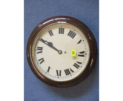 A late Victorian school clock having a painted dial in a mahogany case 