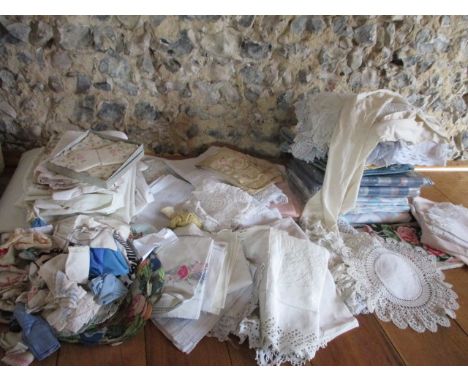 Vintage linen and lace, crochet doilies, handkerchiefs and bed linen 