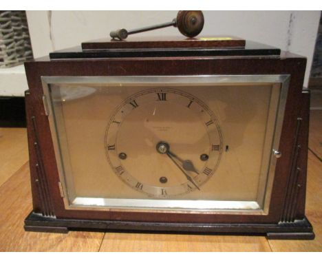 A Kendle & Dent Art Deco mantle clock with Westminster chime and key 