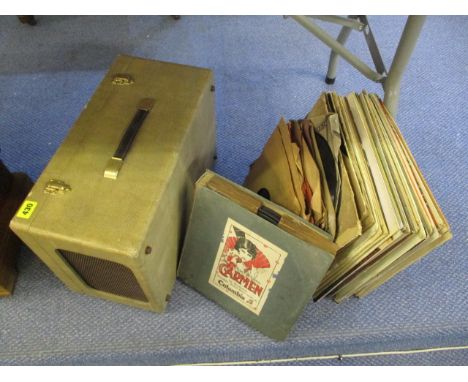 A selection of records to include Frank Sinatra, Classical records and others, together with a cased record player 