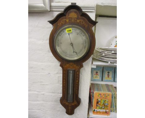 A late Victorian Sheraton revival mahogany banjo barometer 