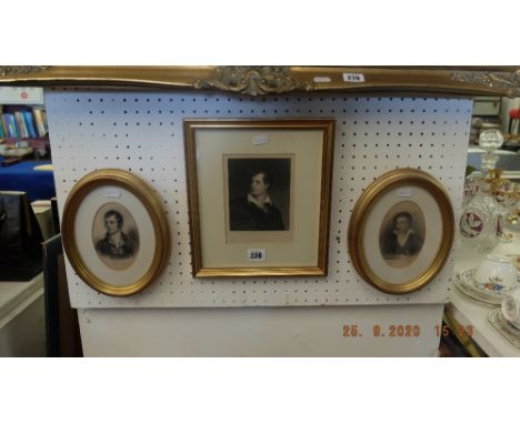 Two oval miniature portraits and a Byron portrait