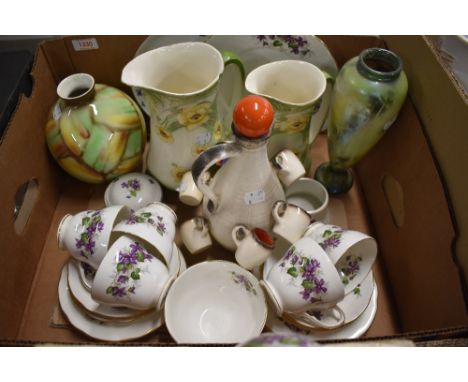 A Dutchess 'Violets' part tea service (21 pieces approx), two jugs by S.F.&amp; Co. having green ground and yellow floral pat