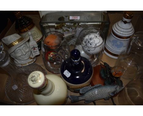 Four ceramic whiskey containers including Famous Grouse, Bells and Kings Ransom as well as a Toby style Jim Beam jug, a selec