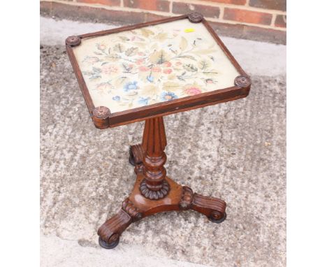 A 19th Century mahogany occasional table with glazed top, inset floral tapestry panel (made up) 