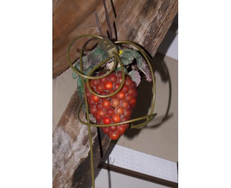 A pottery table lamp, moulded as a white owl, and a pendant glass light, moulded as a bunch of grapes 