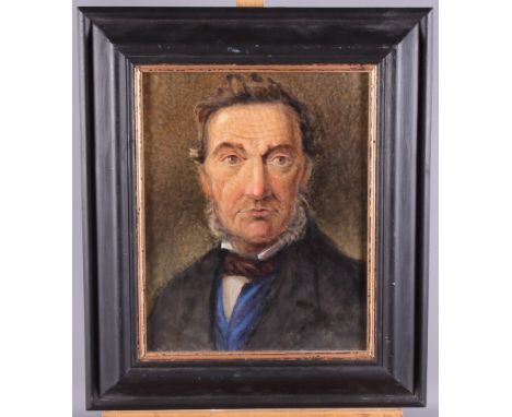 Charles W Sherborn, 1831-1912: watercolour, head and shoulders portrait on an unknown gentleman, 11" x 9", in black and gilt 