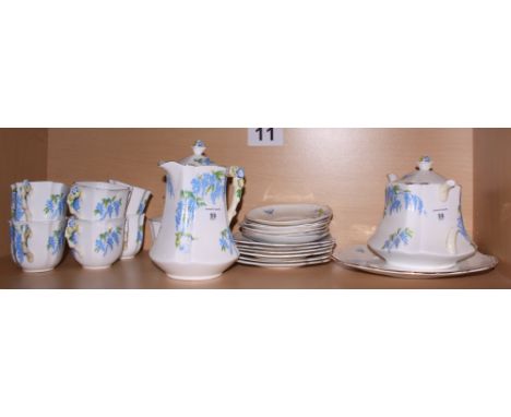 A 1930s bone china wisteria pattern part tea service for six 