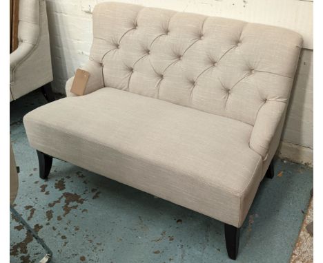 SOFA, 110cm W, neutral button back upholstered. 