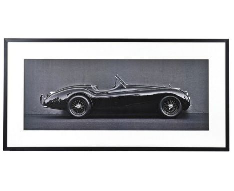 PHOTO PRINT OF A VINTAGE JAGUAR, framed and glazed, 61x123. 