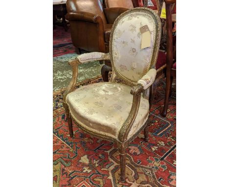 FAUTEUILS, a pair, each 60cm W, 19th century French giltwood of compact proportions. (2) 