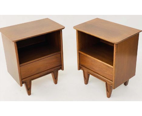 GIBBARD BEDSIDE LAMP TABLES, a pair, 1970 teak each with compartment and drawer, 53cm W x 36cm D x 63cm H. 