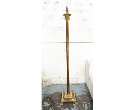 FLOOR LAMP, 134cm H, gilt metal, Corinthian capital, reeded column. 