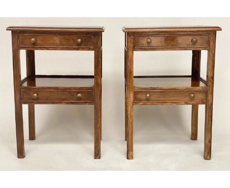 LAMP TABLES, a pair, 74cm H x 52cm x 41cm, George III design walnut each with two tiered drawers. (2) 